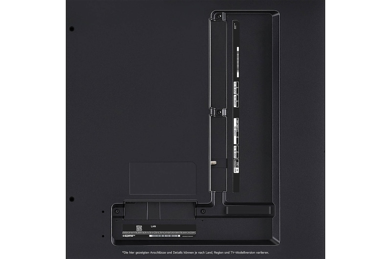 Nahaufnahme der Anschlüsse des LG QNED80 AI 4K Smart Fernsehers, einschließlich Zugang zu HDMI, USB, Antenne und CI-Slot.