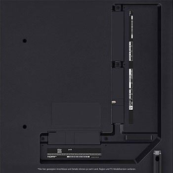 Nahaufnahme der Anschlüsse des LG QNED80 AI 4K Smart Fernsehers, einschließlich Zugang zu HDMI, USB, Antenne und CI-Slot.