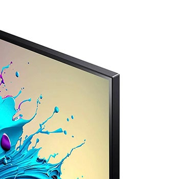 Nahaufnahme des schmalen Rahmens und des Designs der oberen rechten Ecke des LG QNED MiniLED AI QNED91 4K Smart Fernsehers.