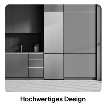 LG Kühl-Gefrierkombination GBV22NCCPY in Prime Silver, zeigt das 203 cm hohe Flat Door Design und die nahtlose Integration in die moderne Küchenzeile.