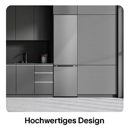LG Kühl-Gefrierkombination GBV5240CPY in Prime Silver, zeigt das 203 cm hohe Flat Door Design und die nahtlose Integration in die moderne Küchenzeile.