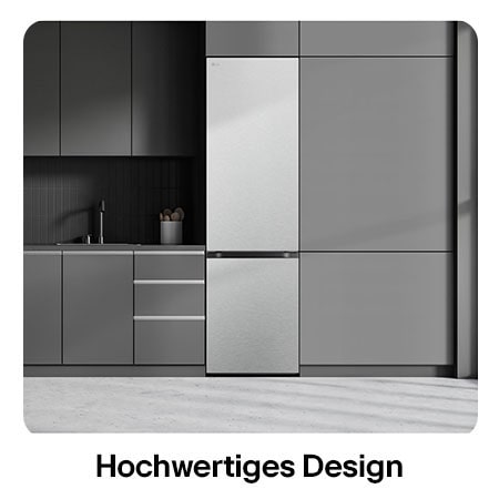 LG Kühl-Gefrierkombination GBV7280CMB in Metal Sorbet, zeigt das 203 cm hohe Flat Door Design und die nahtlose, elegante Integration in die Küchenzeile.