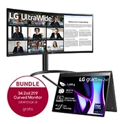 Vorderseite von LG gram Pro 2in1 16 Zoll OLED Convertible Notebook | Touchscreen, Intel® Core™ Ultra 7, 16GB RAM, 1TB SSD, Windows 11, Stylus Pen &#43; 34&#34; Zoll Curved UltraWide QHD-Bildschirm mit USB-Typ C™ 16T90SPK78G.34WR55K