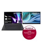Vorderseite von 16 Zoll Notebook mit Windows 11 Home | Intel® Core™ Ultra 7 Prozessor | 16 GB LPDDR5x RAM | 1 TB SSD | 77-WH-Akku | 16Z90SP-G.AA78G &#43; 16 Zoll &#43;view für LG gram Portable Monitor mit USB Typ-C™ und 45 W Power Delivery 16Z90SP78G.16MR70