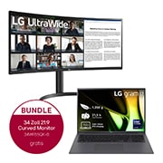 Vorderseite von LG gram 17 Zoll Windows Notebook | Intel® Core™ Ultra 7, 32GB RAM, 2TB SSD, Windows 11, 16:10 IPS-Display &#43; 34&#34; Zoll Curved UltraWide QHD-Bildschirm mit USB-Typ C™ 17Z90SAD7CG.34WR55K