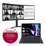 Vorderseite von LG gram Pro 17 Zoll Windows Notebook | Intel® Core™ Ultra 7, 32GB LPDDR5 RAM, 2TB SSD, NVIDIA RTX 3050, Windows 11, 16:10 IPS-Display &#43; 34&#34; Zoll Curved UltraWide QHD-Bildschirm mit USB-Typ C™ 17Z90SPE7BG.34WR55K