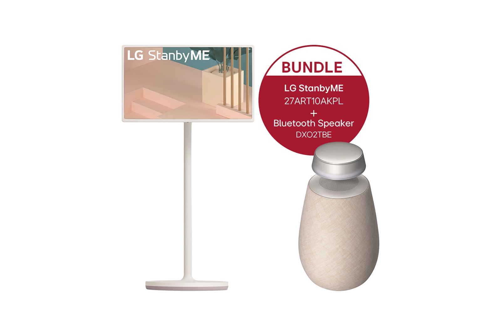 Vorderseite von LG StanbyME &#43; LG XBOOM 360 DXO2T Bluetooth Speaker 27ART10AKPL.DXO2TBE