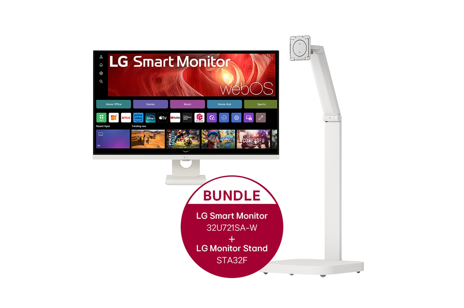 LG 31,5 Zoll 4K UHD Smart Monitor mit webOS + LG Monitor Swing Stand, 32U721SA.STA32F