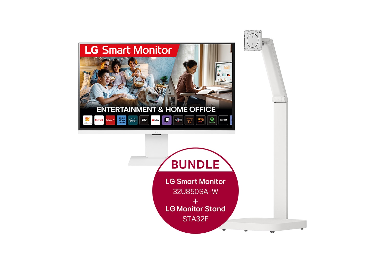 LG 31,5 Zoll 4K-UHD-IPS Smart Monitor mit webOS + LG Monitor Swing Stand, 32U850SA.STA32F