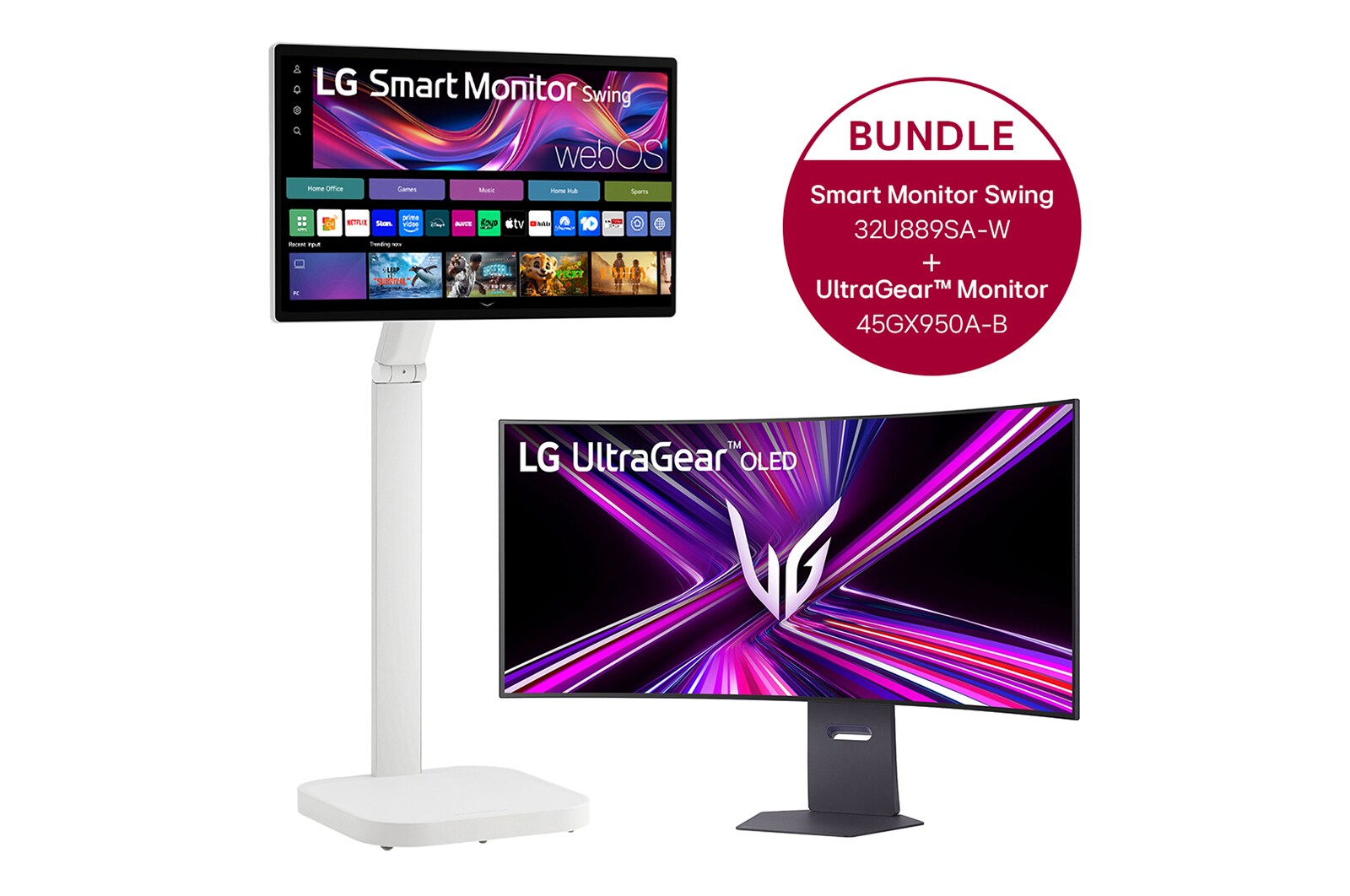 Vorderseite von LG UltraGear™ 45" OLED-Gaming-Monitor 5K2K + LG Smart Monitor Swing 45GX950A-B.SWING
