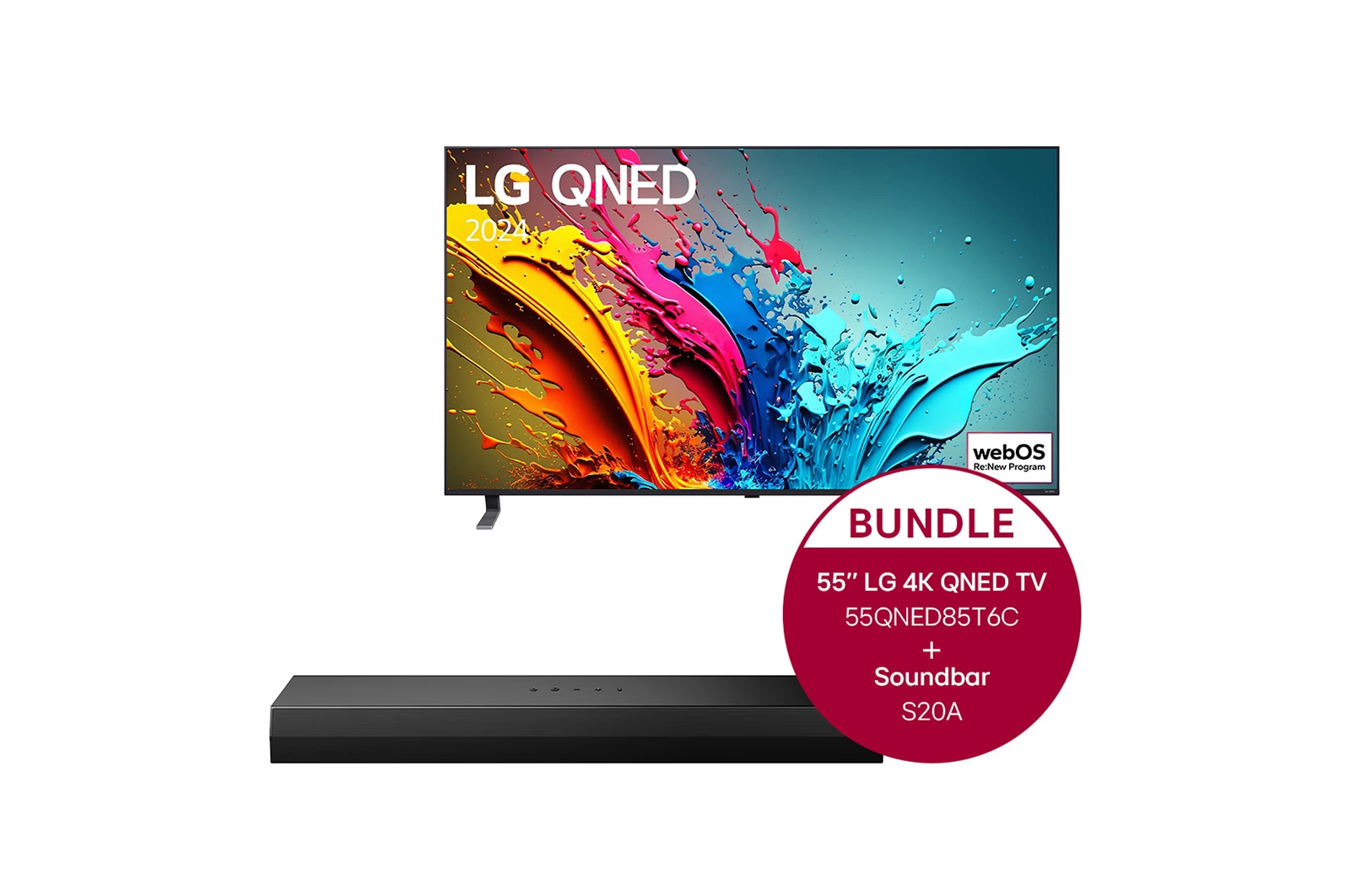 LG 55 Zoll LG QNED85 4K Smart TV +  2.0 Kanal LG TV Soundbar S20A mit Dolby Digital und DTS Surround, 55QNED85T6C.S20A