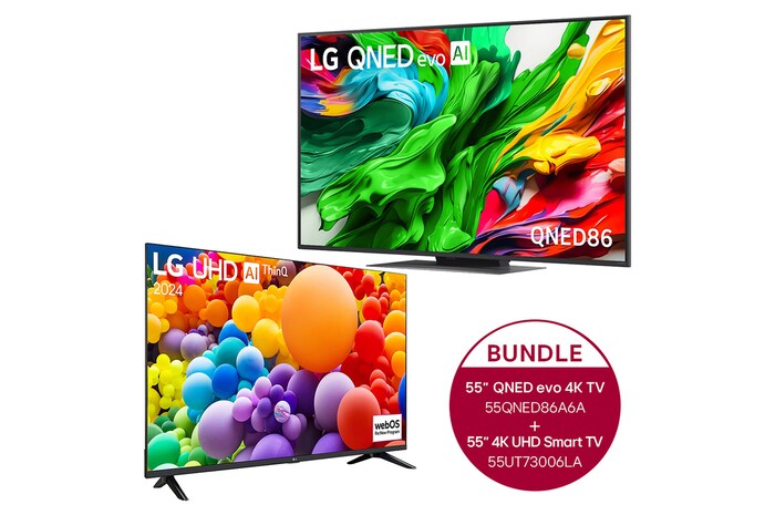 LG 55 Zoll LG QNED evo AI QNED86 MiniLED 4K Smart TV + 55 Zoll 4K LG UHD Smart TV UT73, 55QNED86A6A.55UT73