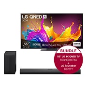 Vorderseite von 55 Zoll LG QNED86 4K Smart TV &#43; 3.1.1 Kanal LG TV Soundbar DS70TY mit Dolby Atmos  55QNED86T6A.DS70TY