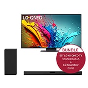 Vorderseite von 55 Zoll LG QNED86 4K Smart TV + 2.1 Soundbar mit 400 Watt 55QNED86T6A.DSN5