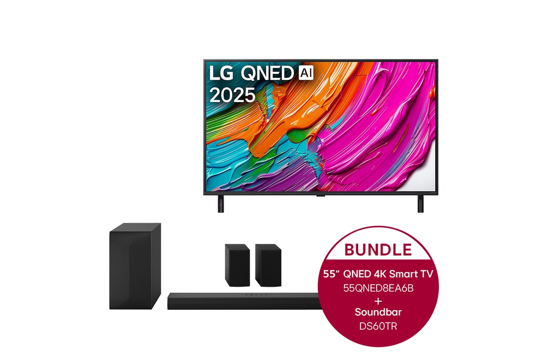 LG 55 Zoll LG QNED AI QNED8E 4K Smart TV LG Home Theater Soundbar DS60TR, 55QNED8EA6B.DS60TR