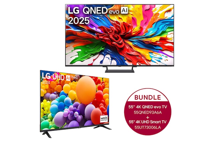 LG 55 Zoll LG 4K QNED evo AI MiniLED TV + 55 Zoll 4K LG UHD Smart TV UT73, 55QNED93A6A.55UT73