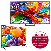 Vorderseite von 55 Zoll LG 4K QNED evo AI MiniLED TV &#43; 55 Zoll 4K LG UHD Smart TV UT73 55QNED93A6A.55UT73