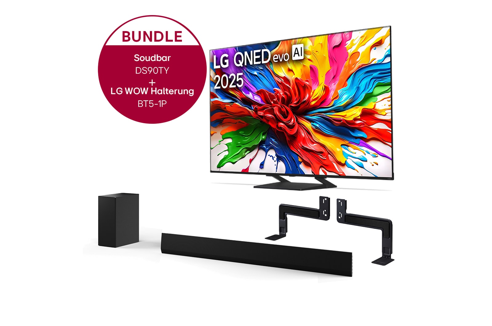 Vorderseite von 55 Zoll LG 4K QNED evo AI MiniLED TV &#43; 5.1.3 Kanal LG TV Soundbar DS90TY mit Dolby Atmos  55QNED93A6A.DS90TY