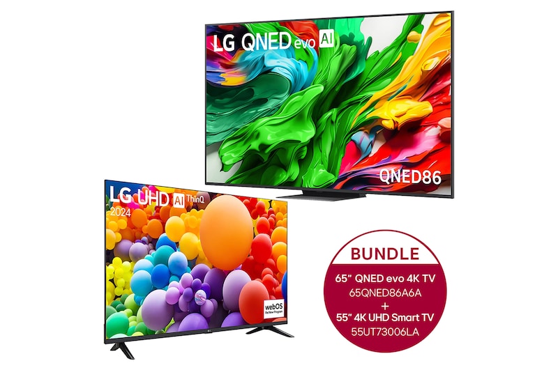 LG 65 Zoll LG QNED evo AI QNED86 MiniLED 4K Smart TV + 55 Zoll 4K LG UHD Smart TV UT73, 65QNED86A6A.55UT73