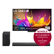 Vorderseite von 65 Zoll LG QNED86 4K Smart TV &#43; 3.1.1 Kanal LG TV Soundbar DS70TY mit Dolby Atmos  65QNED86T6A.DS70TY