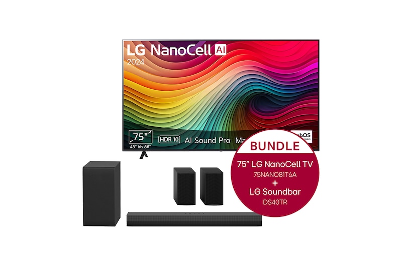 LG 75 Zoll 4K LG NanoCell Smart TV NANO81 + 4.1 Soundbar DS40TR mit 400 Watt, 75NANO81T6A.DS40TR