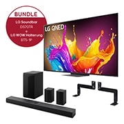 Vorderseite von 75 Zoll LG QNED86 4K Smart TV &#43; 5.1.1 Dolby Atmos Soundbar DS70TR mit 500 Watt 75QNED86T6A.DS70TR