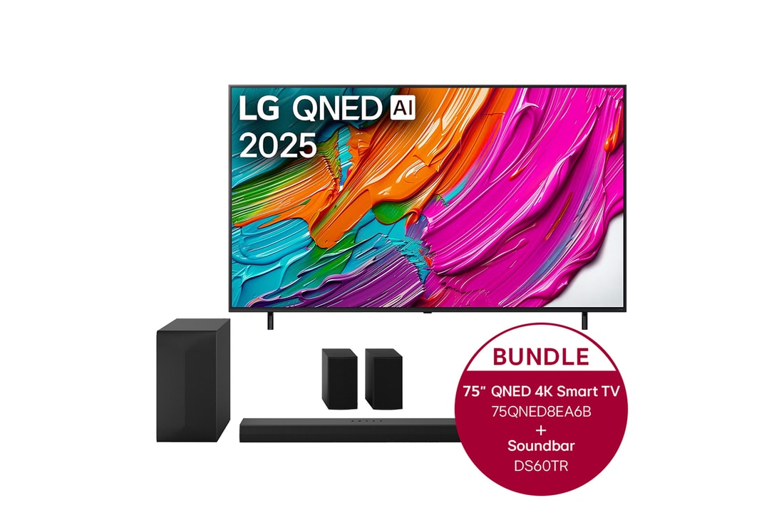 LG 75 Zoll LG QNED AI QNED8E 4K Smart TV & LG Home Theater Soundbar DS60TR, 75QNED8EA6B.DS60TR