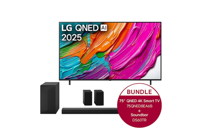 LG 75 Zoll LG QNED AI QNED8E 4K Smart TV & LG Home Theater Soundbar DS60TR, 75QNED8EA6B.DS60TR
