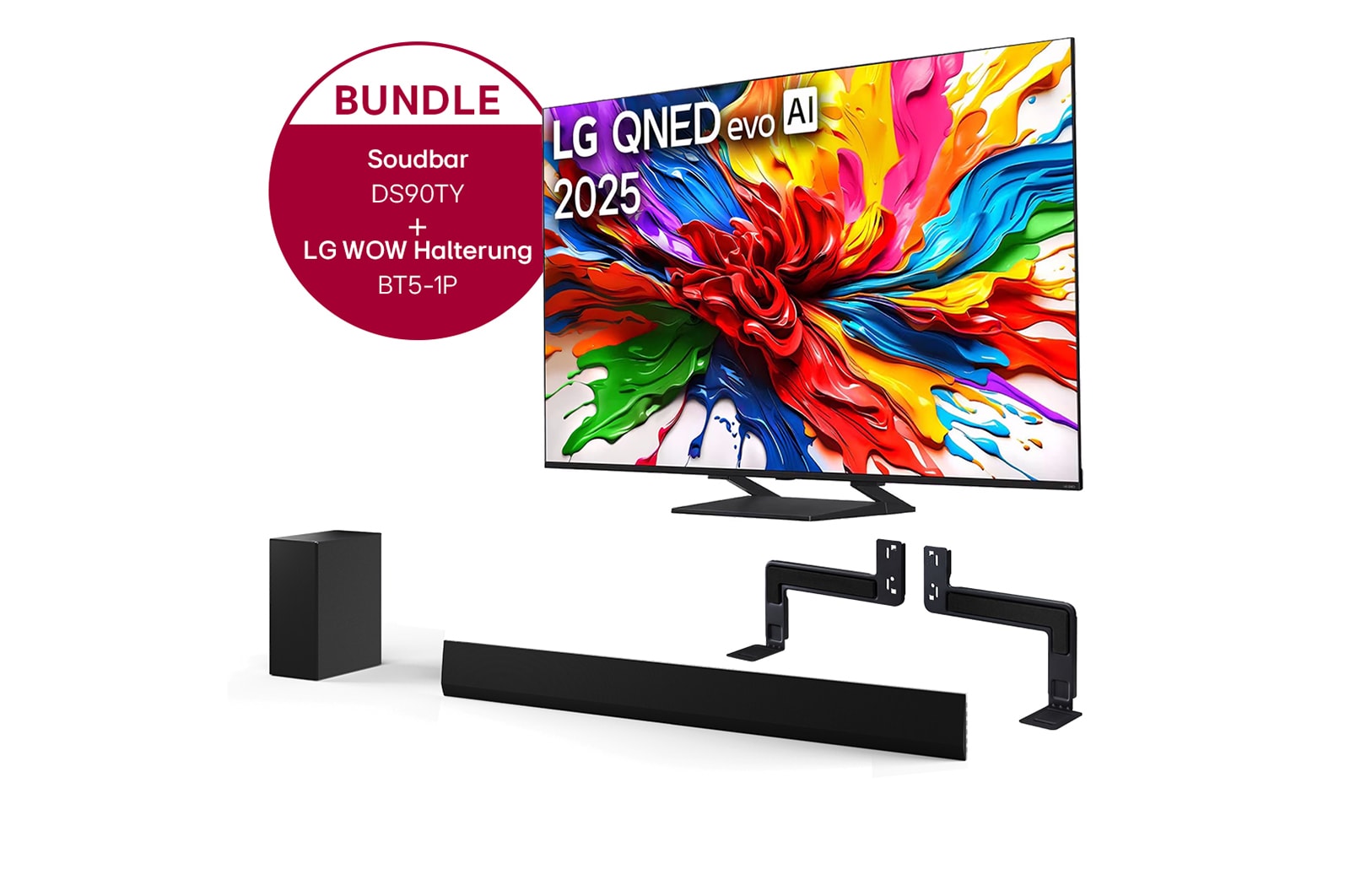 LG 75 Zoll LG 4K QNED evo AI MiniLED TV + 5.1.3 Kanal LG TV Soundbar DS90TY mit Dolby Atmos , 75QNED93A6A.DS90TY