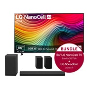 Vorderseite von 86 Zoll 4K LG NanoCell Smart TV NANO81 &#43; 4.1 Soundbar DS40TR mit 400 Watt 86NANO81T6A.DS40TR
