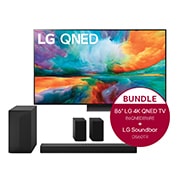 Vorderseite von 86 Zoll LG 4K QNED TV QNED81 + 5.1 Soundbar DS60TR mit 440 Watt  86QNED816RE.DS60TR