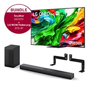 Vorderseite von 86 Zoll LG QNED evo AI QNED86 MiniLED 4K Smart TV &#43; 3.1.1 Kanal LG TV Soundbar DS70TY mit Dolby Atmos &#43; WOW Bracket 86QNED86A6A.DS70TY