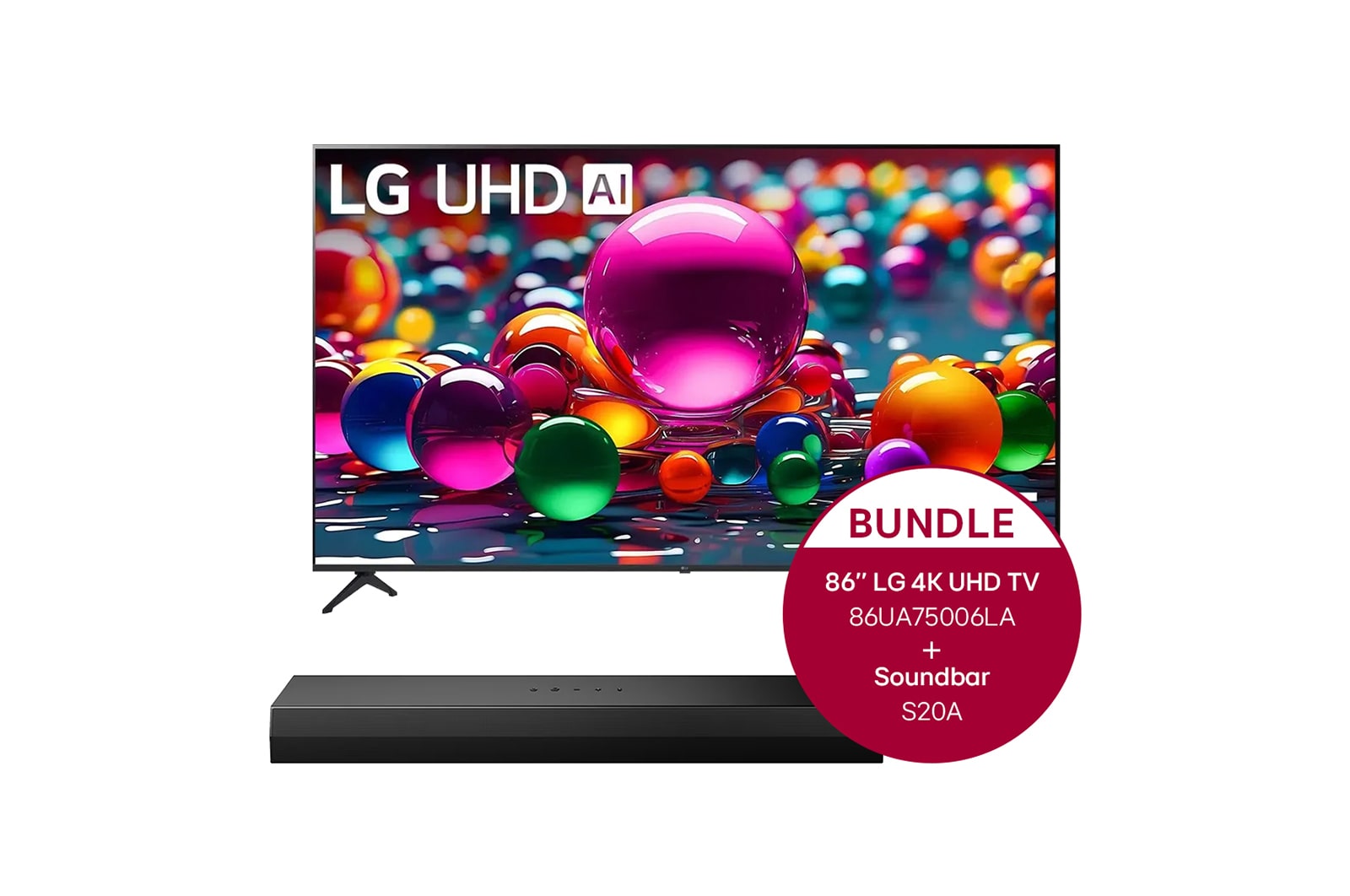 LG 86 Zoll 4K LG UHD AI Smart TV UA75 + 2.0 Kanal LG TV Soundbar S20A mit Dolby Digital und DTS Surround, 86UA75006LA.S20A