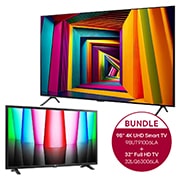 Vorderseite von 98 Zoll 4K LG UHD Smart TV UT91 &#43; 32 Zoll LG Full HD TV LQ63 98UT91006LA.32LQ63