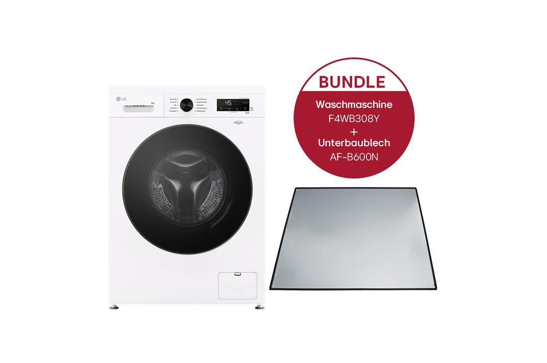 LG Waschmaschine (A, 8 kg,  1.350 U./Min.) Unterbaufähig mit Steam & Inverter Direct Drive® +  Unterbaublech | F4WB308Y.AFB600N, F4WB308Y.AFB600N