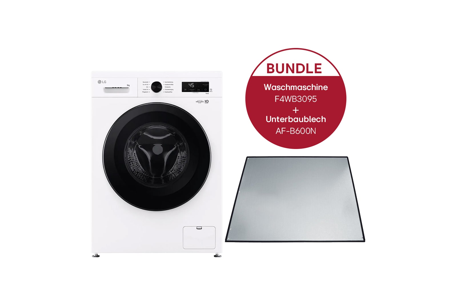 Vorderseite von Waschmaschine (A, 9 kg,  1.310 U./Min.) Unterbaufähig mit Steam &amp; Inverter Direct Drive® &#43; Unterbaublech | F4WB3095.AFB600N F4WB3095.AFB600N