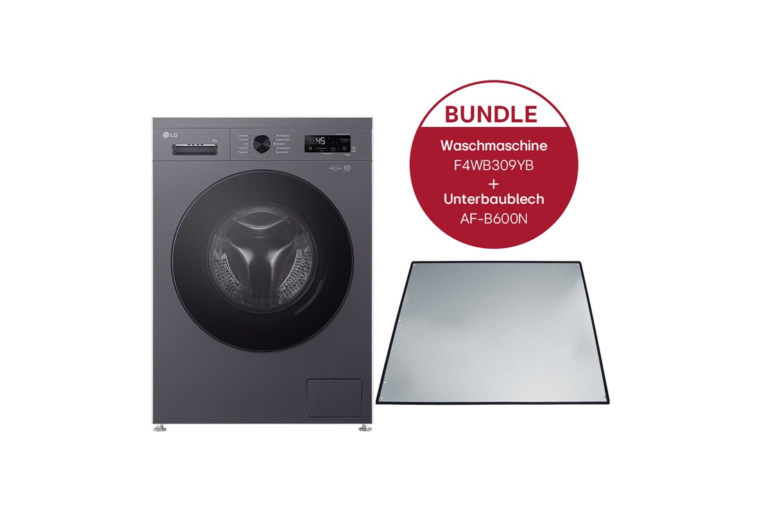 LG Waschmaschine (A, 9 kg,  1.310 U./Min.) Unterbaufähig mit Steam & Inverter Direct Drive® + Unterbaublech | F4WB309YB.AFB600N, F4WB309YB.AFB600N