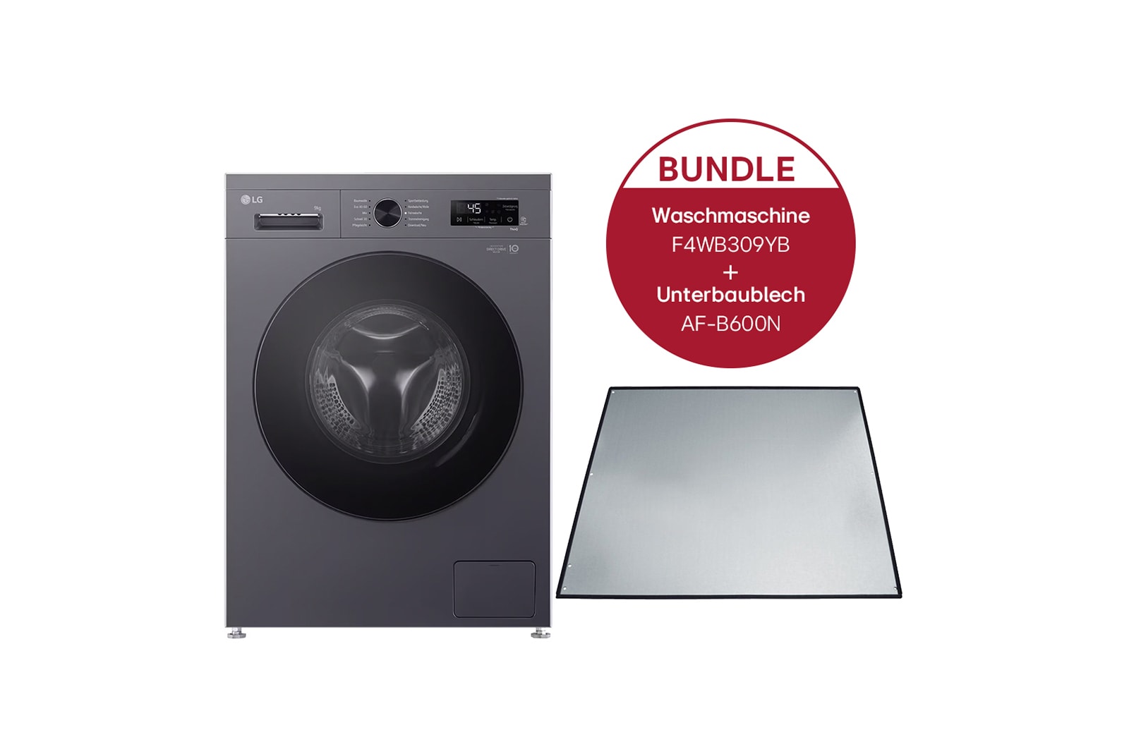 Vorderseite von Waschmaschine (A, 9 kg,  1.310 U./Min.) Unterbaufähig mit Steam &amp; Inverter Direct Drive® &#43; Unterbaublech | F4WB309YB.AFB600N F4WB309YB.AFB600N