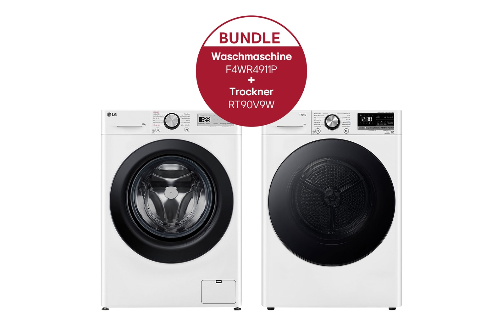 LG Waschmaschine (11 kg, 1.400 U./Min., EEK A) + Trockner Weiß (9 kg, EEK A+++) mit Dual Inverter Wärmepumpentechnologie, F4WR4911P.RT90V9W
