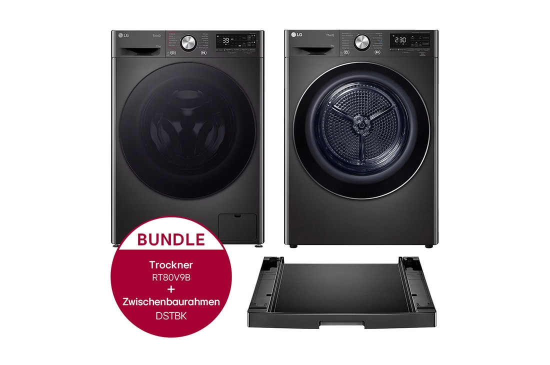 LG Schwarze Waschmaschine (11 kg, 1.400 U./Min.) und Trockner (8kg) im Set | F4WR701YB.RT80V9B, F4WR701YB.RT80V9B