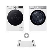Vorderseite von Waschmaschine Weiß (EEK A-20%*, 13 kg) F4WR703Y & Trockner Weiß (EEK C, 9 kg) RT90V9W & Zwischenbaurahmen für Waschmaschinen und Trockner I DSTWH F4WR703Y.V9A2DST002