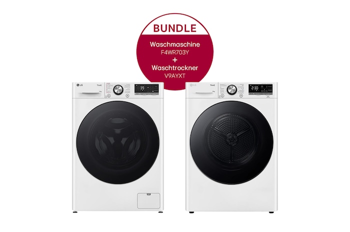 LG Waschmaschine (13 kg, 1.400 U./Min., EEK A) mit schwarzem Bullaugenring | F4WR703Y + Trockner (10 kg, EEK A+++) mit Dual Inverter Wärmepumpentechnologie, F4WR703Y.V9AYXT