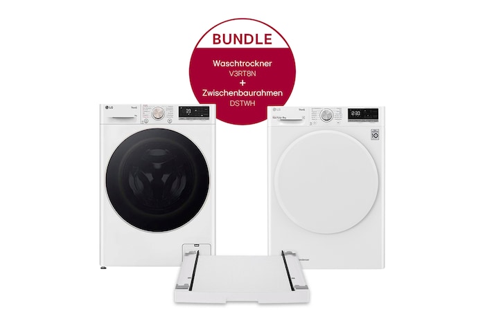 LG Waschmaschine (9 kg, 1.360 U./Min.), Trockner (8 kg) und Zwischenbaurahmen im Set | F4WR709G-D.V3RT8N, F4WR709G-D.V3RT8N
