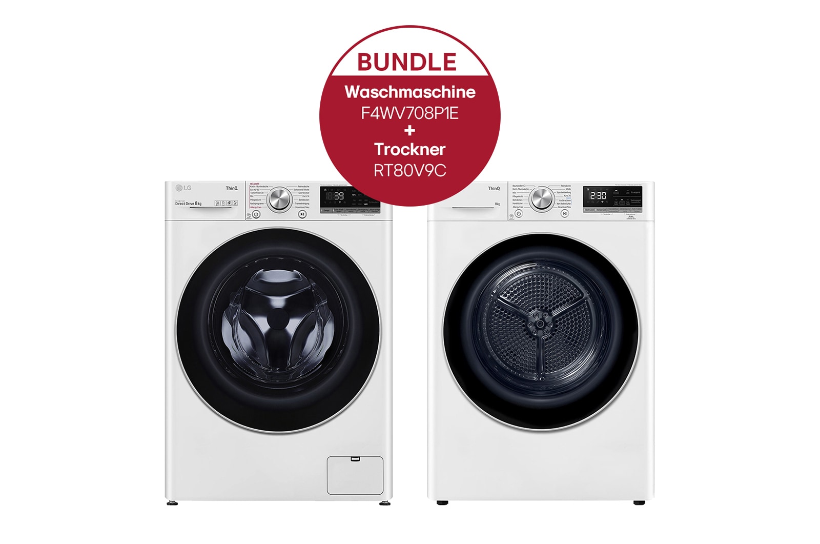 LG Waschmaschine Weiß (8 kg, 1.400 U./Min., EEK A) mit AI DD® + Trockner (8 kg, EEK A+++) mit Dual Inverter Wärmepumpentechnologie , F4WV708P1E.RT80V9C