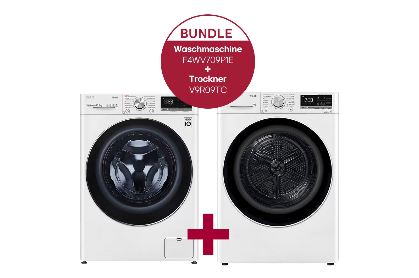 Vorderseite von Waschmaschine (9 kg, 1.400 U./Min.) und Trockner (9 kg) im Set | F4WV709P1E.V9R09TC F4WV709P1E.V9R09TC