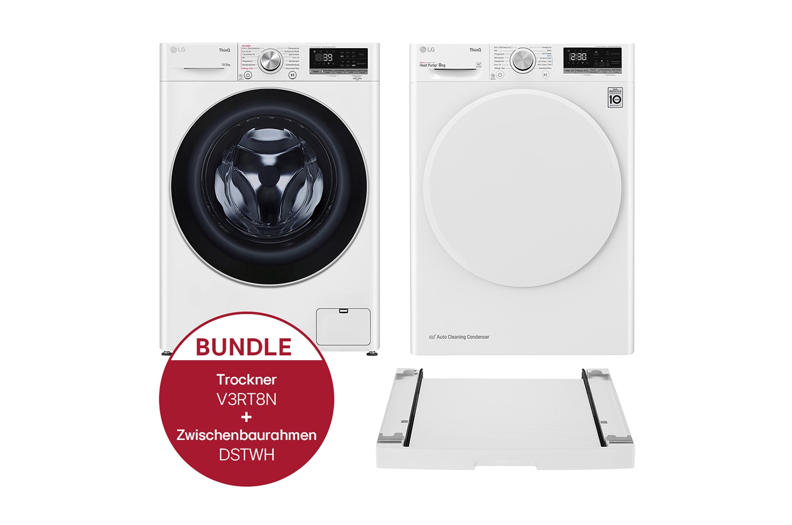 Vorderseite von Waschmaschine mit AI DD® | 10,5 kg | Energieeffizienzklasse A  &#43; Trockner (8 kg, EEK A&#43;&#43;) mit Dual Inverter Wärmepumpentechnologie  F4WV710P1E.V3RT8N