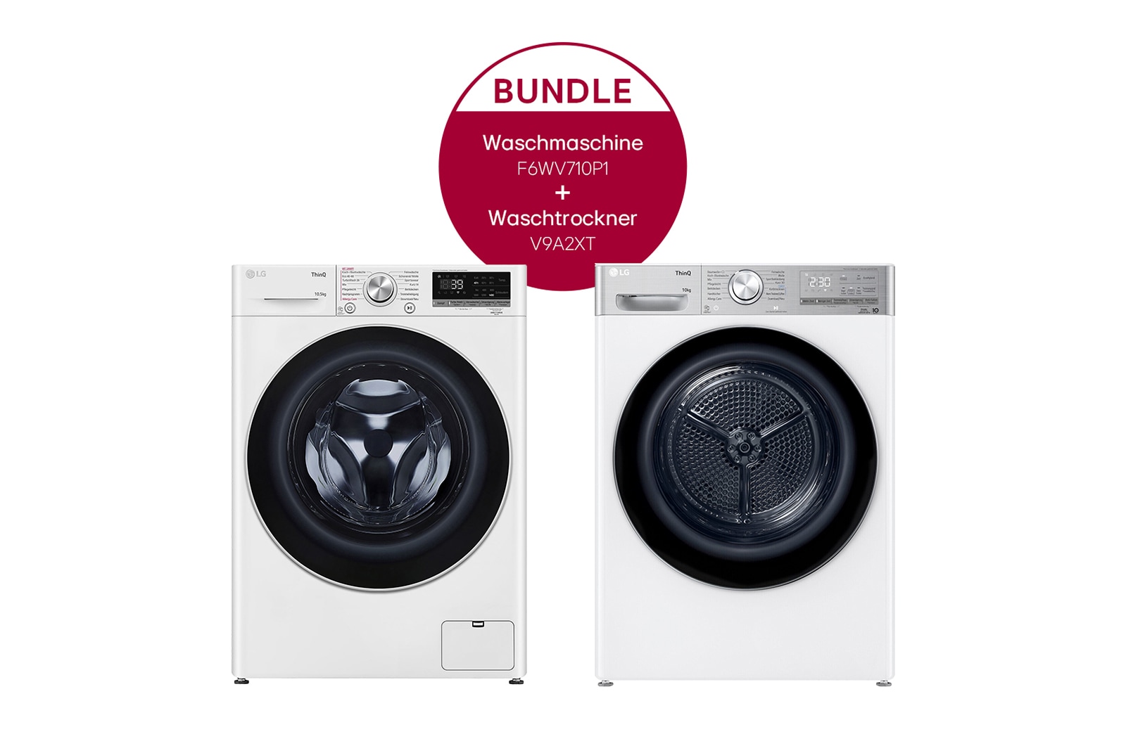 LG Waschmaschine Weiß (10,5 kg, 1.600 U./Min., EEK A) + Trockner (10 kg, EEK A+++) mit Dual Inverter Wärmepumpentechnologie, F6WV710P1.V9A2XT