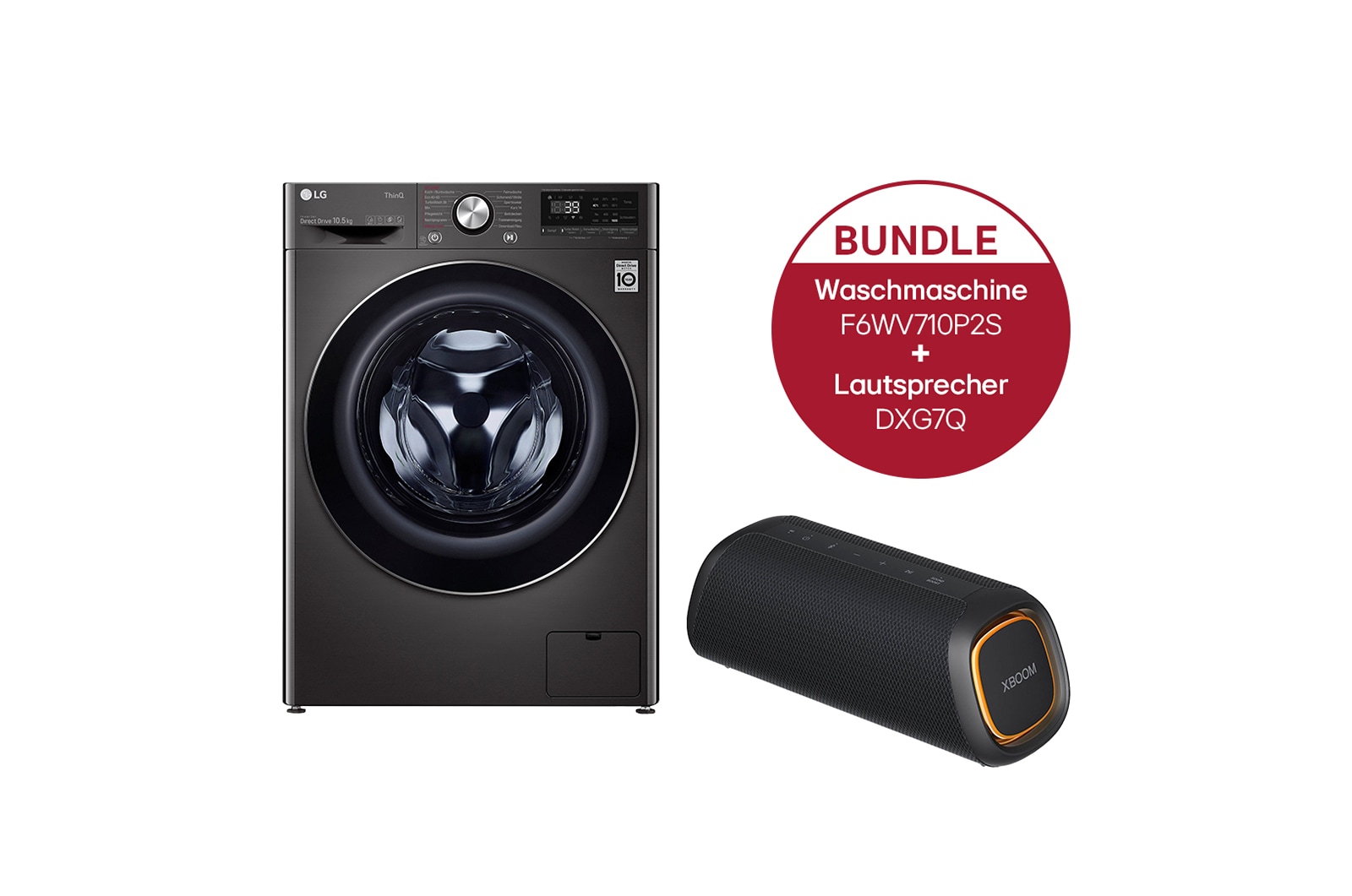 Vorderseite von Waschmaschine Metallic Black Steel (A, 10,5 kg, 1.560 U./Min.) mit AI DD® &amp; TurboWash®360° | F6WV710P2S &#43; DXG7QBK F6WV710P2S.DXG7Q