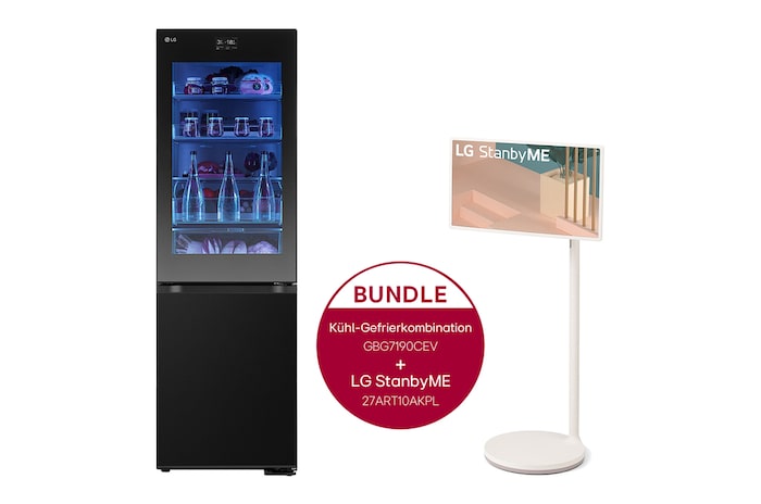 LG InstaView® Kühl-Gefrierkombination (C, 349L, 186 cm hoch) und LG StanbyME im Set | GBG7190CEV.27ART10 , GBG7190CEV.27ART10