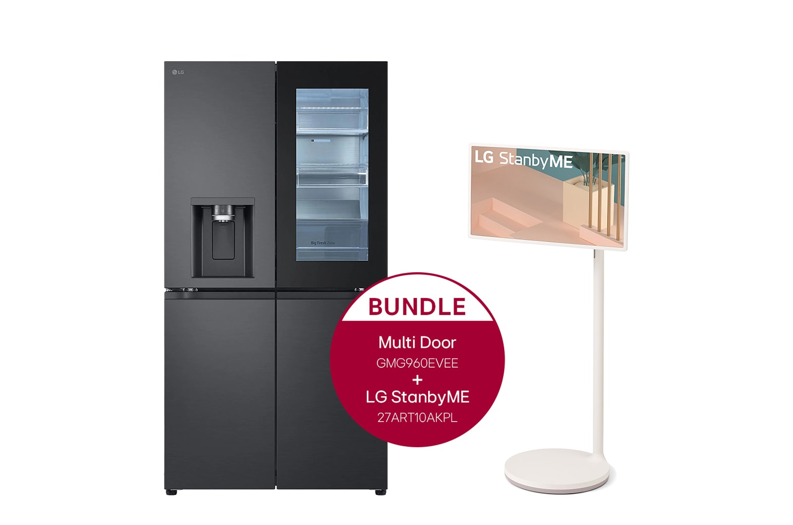Vorderseite von Multi-Door Kühlschrank mit InstaView® (E, 638L, 179,2cm hoch) mit Eis-, Crushed Ice- und Wasserspender &amp; Craft Ice | GMG960EVEE &#43; StanbyME GMG960EVEE.27ART10